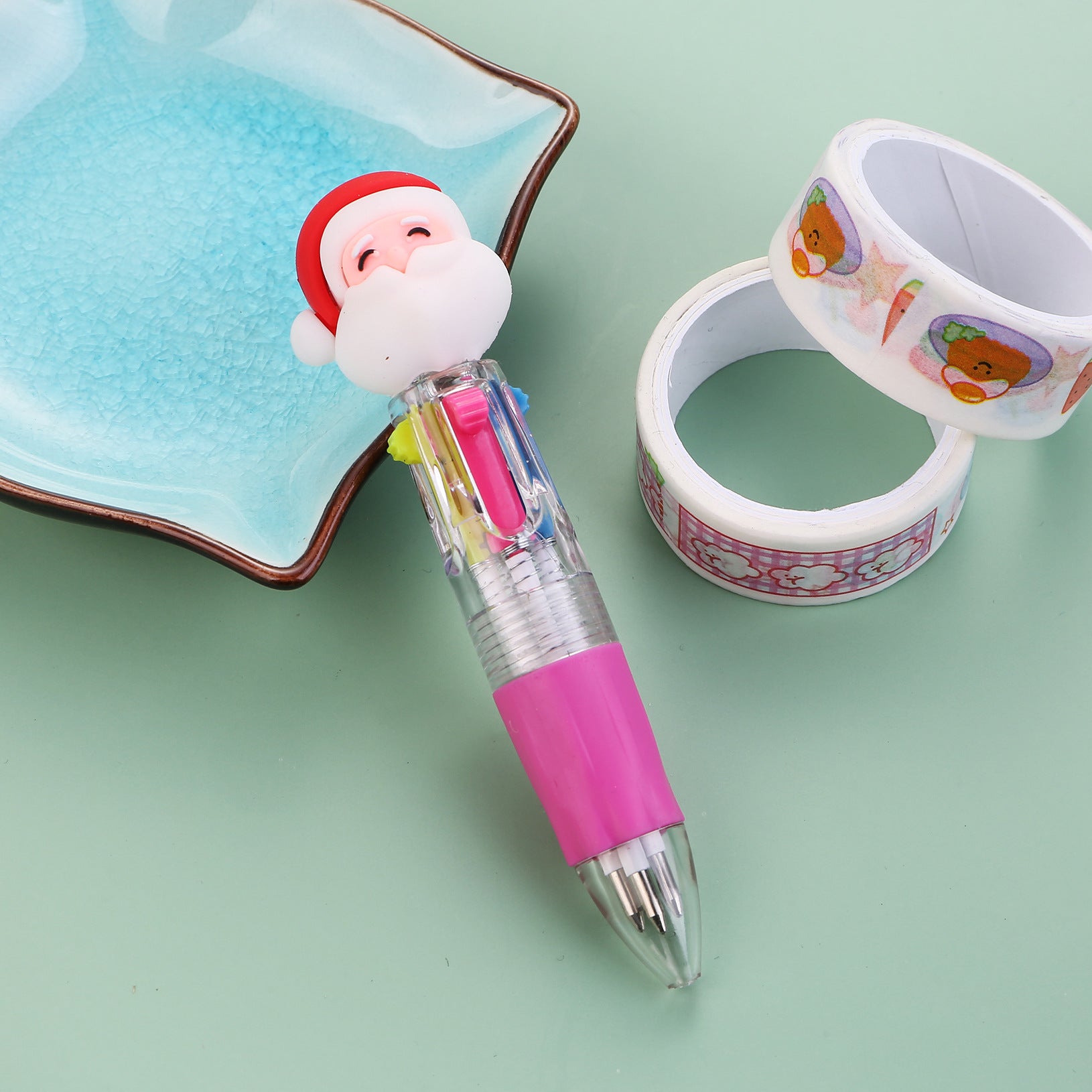Wholesale Christmas Cartoon Deer Old Man Mini Four Color Plastic Ballpoint Pen